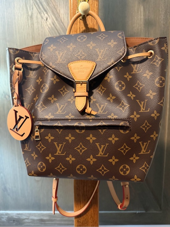 Louis Vuitton Monogram Canvas Backpack with Tan Leather Trim and Pink Charm main image 4